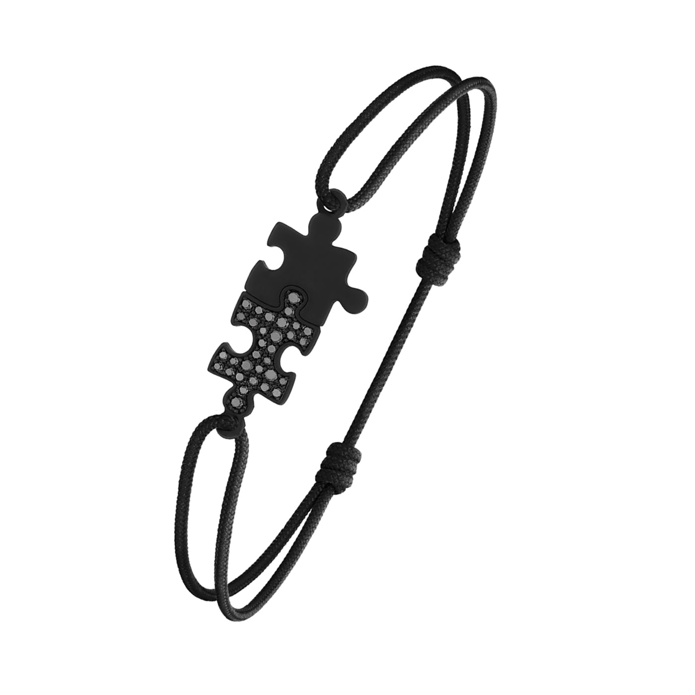 Bracelet cordon Puzzle Duo diamants noirs