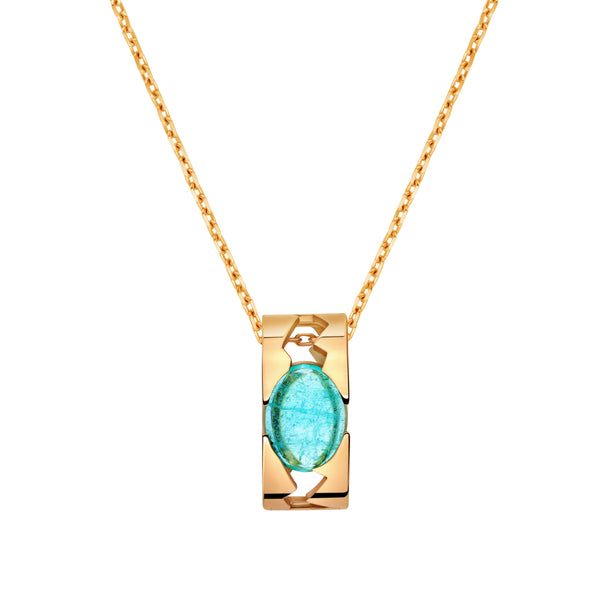 Collier Pierre Apatite Paraïba Brut - Pendentif Rectangle à Pans Coupés, Création A Bijoux